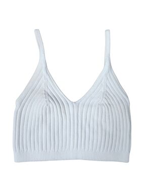 Free People White Ribbed Knit Bralette V-Neck Crop Top